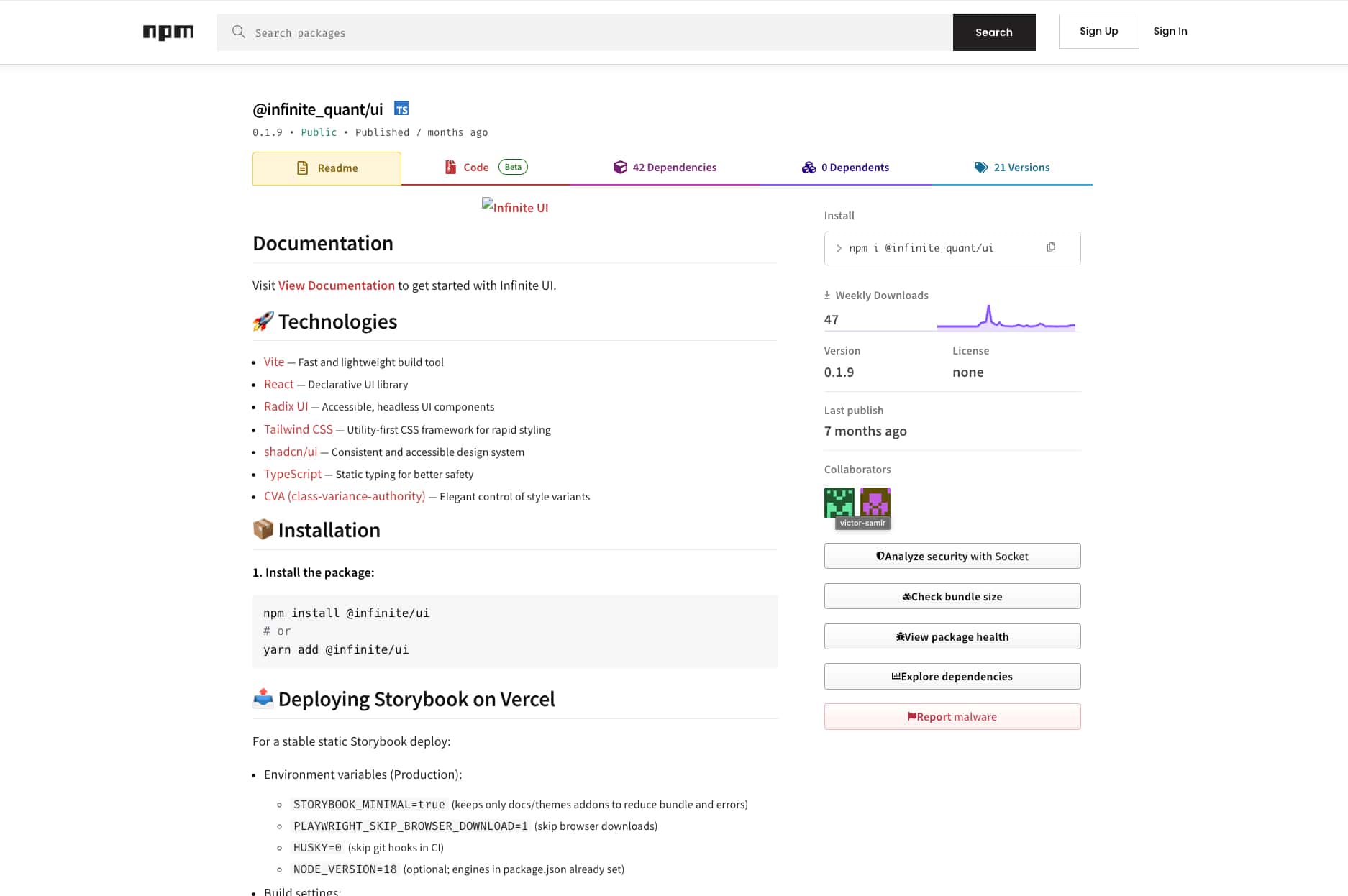 @infinite_quant/ui - captura de interface