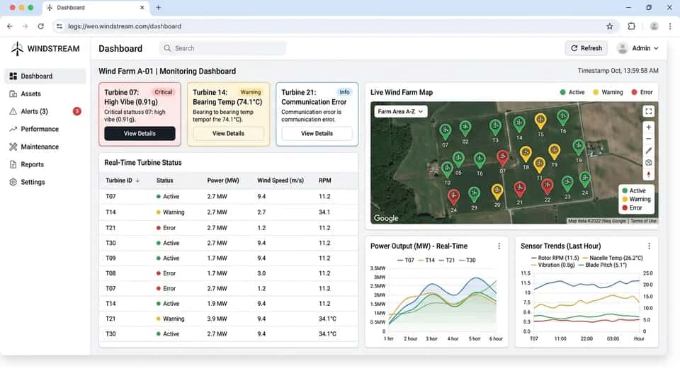 Monitoramento de sensores eólicos - captura de interface